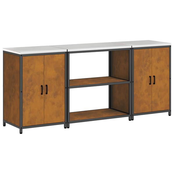 vidaXL Kuchynsk&yacute; &uacute;ložn&yacute; set s poličkou s &uacute;ložiskom 3 pcs Hrdzav&yacute;