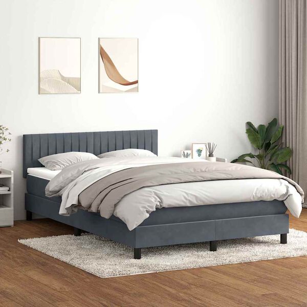 vidaXL Posteľn&yacute; r&aacute;m boxspring s matracom tmavosiv&yacute; 140x220 cm zamat