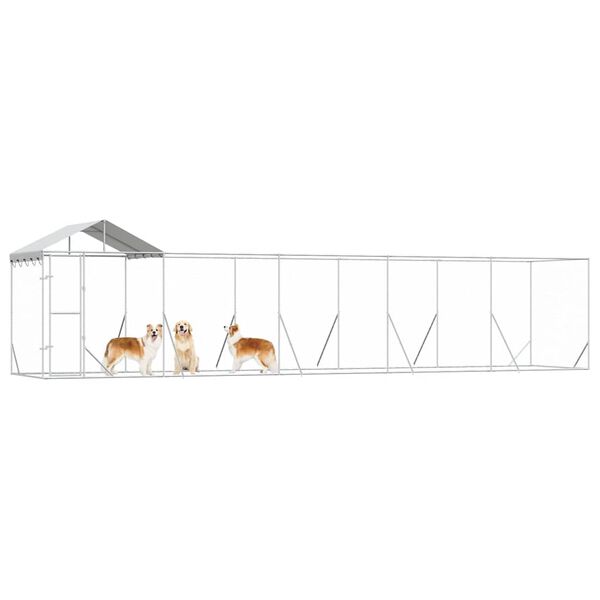 vidaXL Vonkaj&scaron;&iacute; koterec pre psov so strechou strieborn&yacute; 10x2x2,5m oceľ