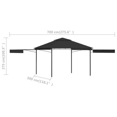 vidaXL Altánok s 2 výsuvnými strechami 3x3x2,75 m antracitový 180 g/㎡