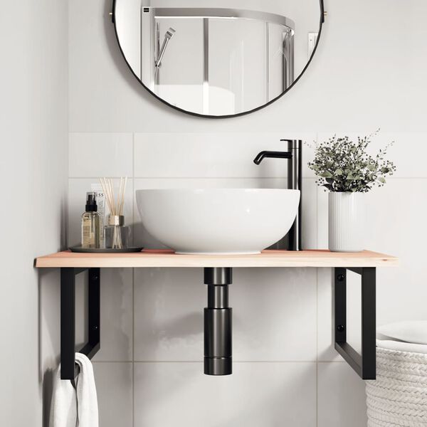 vidaXL Polica pod umývadlo, nástenná, oceľ a dubový masív