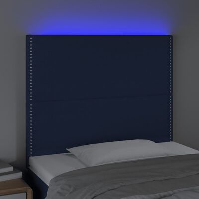 vidaXL Čelo postele s LED modré 90x5x118/128 cm látka