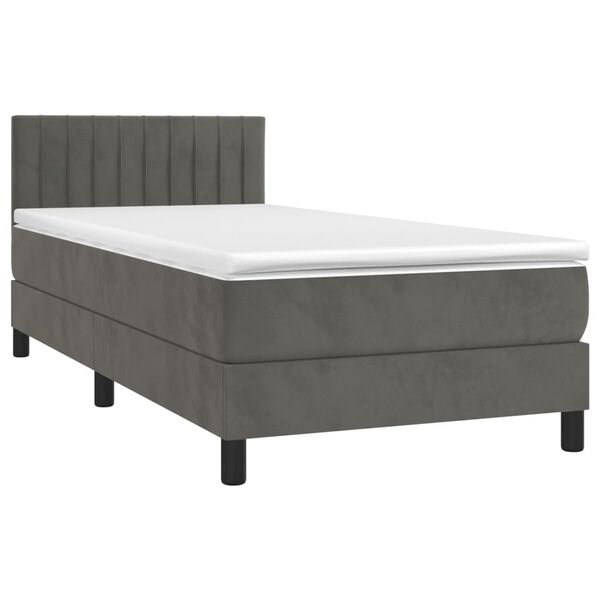 vidaXL Posteľn&yacute; r&aacute;m boxspring s matracom tmavosiv&yacute; 90x190 cm zamat