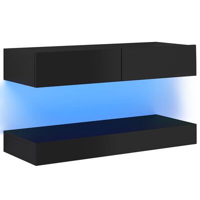 vidaXL TV skrinka s LED svetlami lesklá čierna 90x35 cm