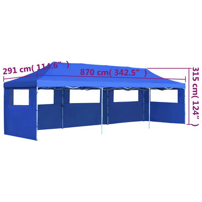 vidaXL Skladací párty stan s 5 bočnými stenami 3x9 m modrý