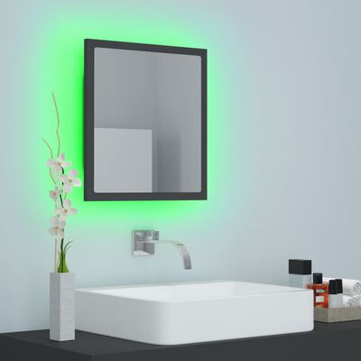 vidaXL Kúpeľňové zrkadlo s LED, sivé 40x8,5x37 cm, akryl