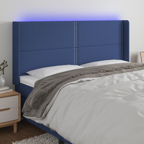 vidaXL Čelo postele s LED modr&eacute; 183x16x118/128 cm l&aacute;tka