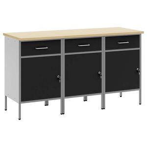 vidaXL Pracovn&aacute; skrinka so z&aacute;mkom 3 pcs Čierna a &Scaron;ed&aacute; 150 x 55 x 85 cm