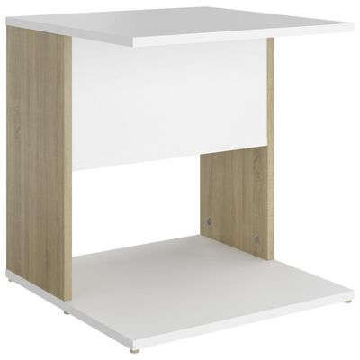 vidaXL Príručný stolík biely a dub sonoma 45x45x48 cm drevotrieska