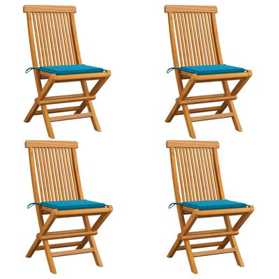 vidaXL Záhradné stoličky, modré podložky 4 ks, tíkový masív