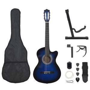 vidaXL 12-dielna folkov&aacute; klasick&aacute; gitara so 6 strunami, modr&aacute; 38"
