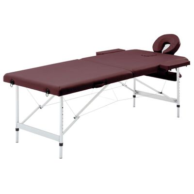 vidaXL Skladací masážny stôl 2-zónový vínovo-fialový hliníkový