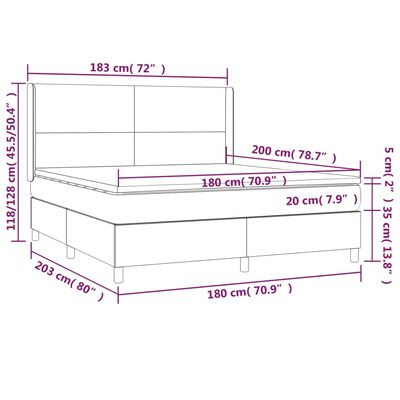 vidaXL Posteľný rám boxsping matrac a LED tmavomodrý 180x200 cm zamat
