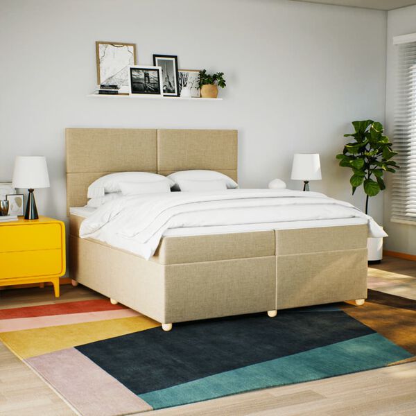vidaXL Boxspring posteľ s matracom kr&eacute;mov&aacute; 200x200 cm l&aacute;tka