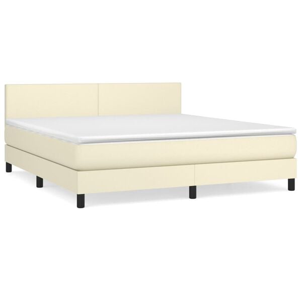 vidaXL Boxspring posteľ s matracom kr&eacute;mov&aacute; 180x200 cm umel&aacute; koža
