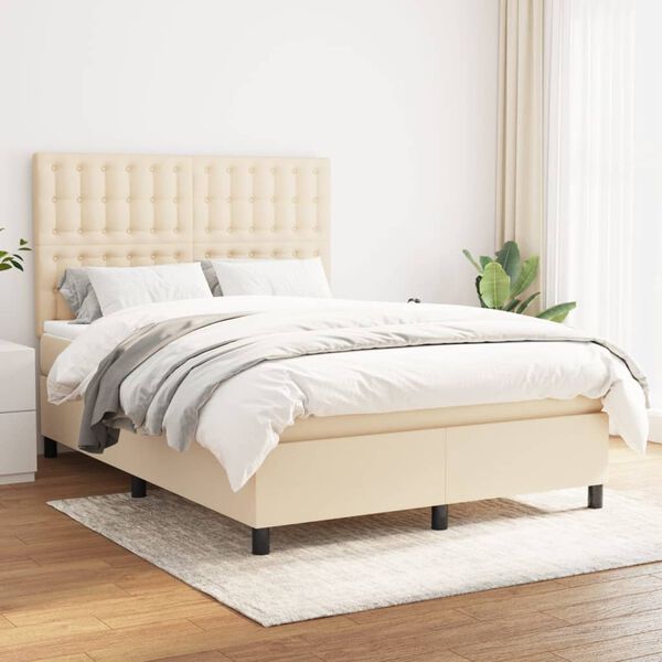vidaXL Boxspring posteľ s matracom kr&eacute;mov&yacute; 140x190 cm l&aacute;tka