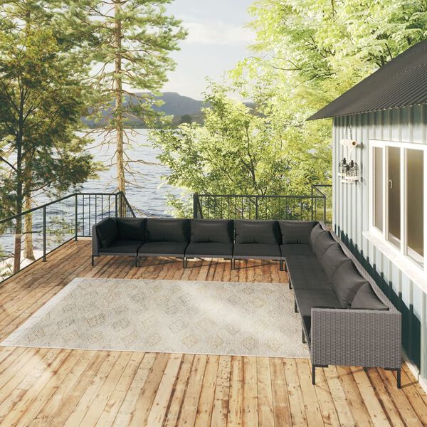 vidaXL 9-dielna záhradná sedacia súprava vankúše tmavosivá polyratan