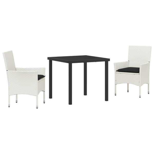 vidaXL Z&aacute;hradn&yacute; jed&aacute;lensk&yacute; set s vank&uacute;&scaron;om 3 pcs Biela polyratan