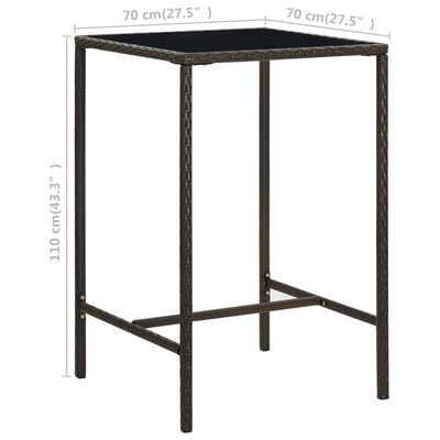 vidaXL Záhradný barový stôl hnedý 70x70x110 cm polyratan a sklo