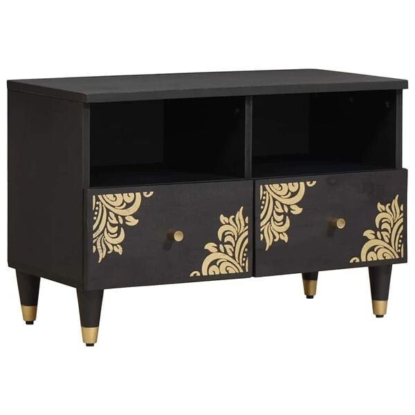 vidaXL TV skrinka Čierna 70 x 33 x 46 cm Masívne mango drevo