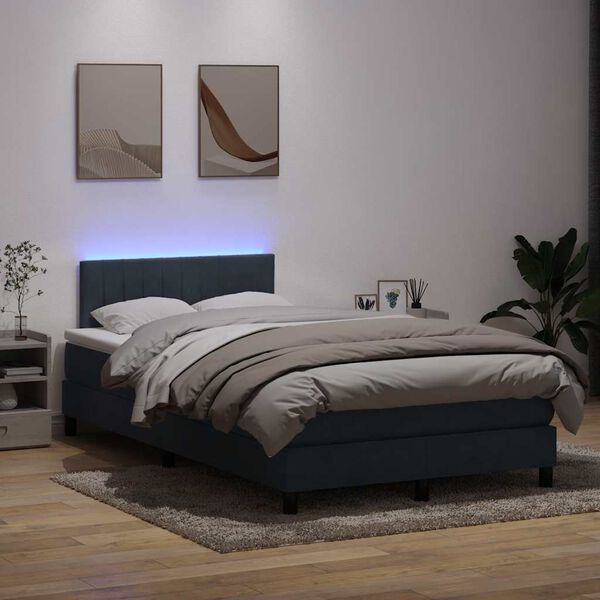 vidaXL Posteľn&yacute; r&aacute;m boxspring s matracom a LED tmavosiv&yacute; 120x220 cm zamat