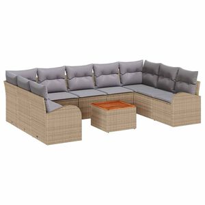 vidaXL S&uacute;prava z&aacute;hradn&yacute;ch pohoviek s vank&uacute;&scaron;om 10 pcs B&eacute;žov&aacute; polyratan