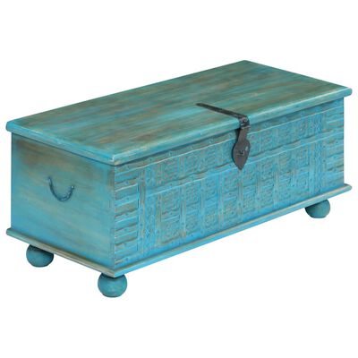 vidaXL Úložná truhlica masívne mangovníkové drevo modrá 100x40x41 cm