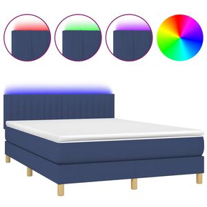 vidaXL Posteľ boxsping s matracom a LED modr&aacute; 140x200 cm l&aacute;tka