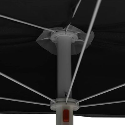 vidaXL Polkruhový záhradný slnečník s tyčou 180x90 cm, čierny
