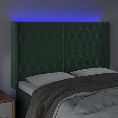 vidaXL Čelo postele s LED tmavozelené 147x16x118/128 cm zamat