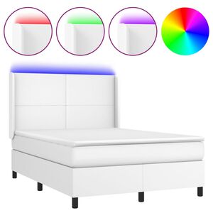 vidaXL Boxspring posteľ s matracom a LED biela 140x190 cm umel&aacute; koža