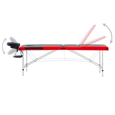 vidaXL Skladací masážny stôl, 3 zóny, hliník, čierno červený