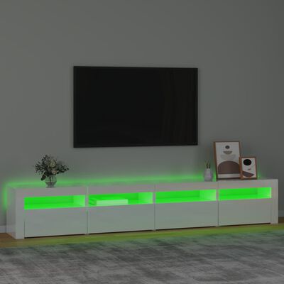 vidaXL TV skrinka s LED svetlami lesklá biela 240x35x40 cm