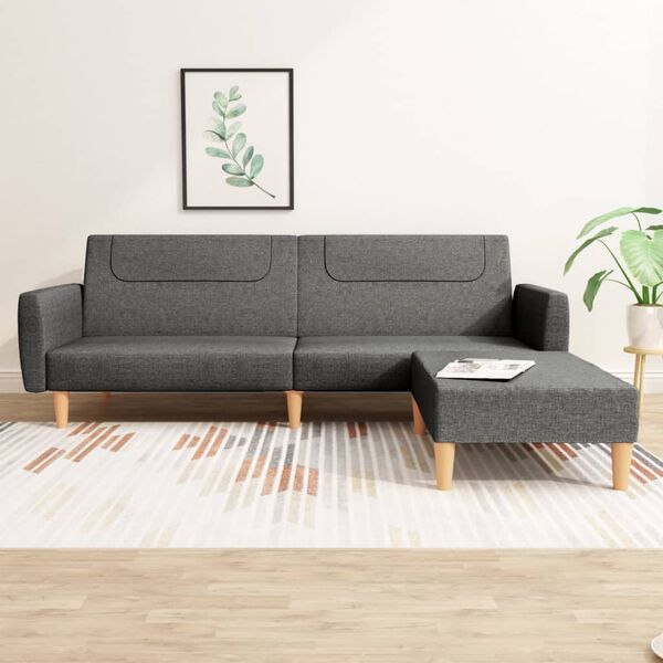 vidaXL 2-miestna rozkladacia pohovka s podnožkou tmavosiv&aacute; l&aacute;tka