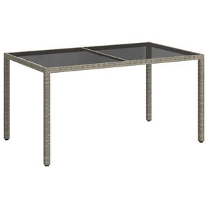 vidaXL Z&aacute;hradn&yacute; st&ocirc;l 150x90x75 cm tvrden&eacute; sklo a polyratan siv&yacute;