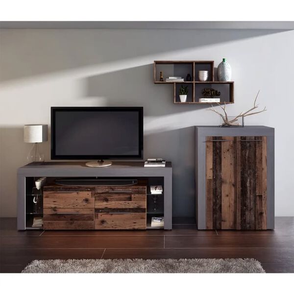 FMD Nástenná polica so 4 priehradkami tmavá antracitová starý štýl