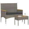 vidaXL 2-miestna záhradná lavica s vankúšmi a stolom sivá polyratan