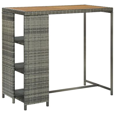 vidaXL Barový stolík s úložným regálom sivý 120x60x110 cm polyratan