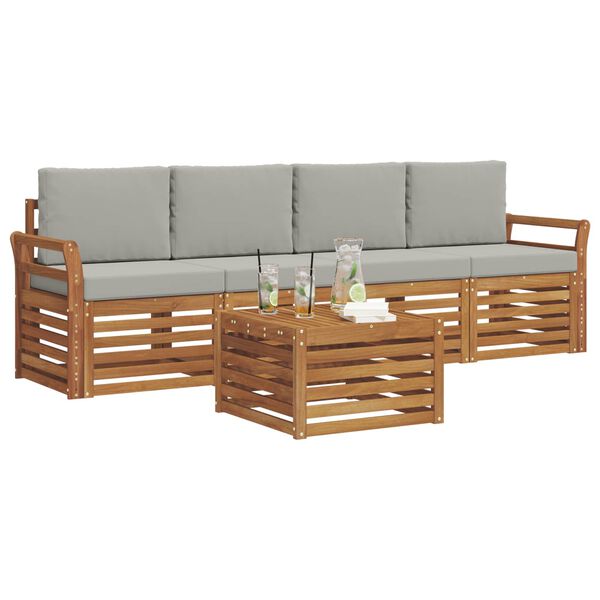 vidaXL S&uacute;pravy pohoviek s vank&uacute;&scaron;om 5 pcs Pr&iacute;rodn&aacute; a svetlosiv&aacute;