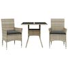 vidaXL 3-dielna záhradná jedálenská súprava+podložky, sivá, polyratan