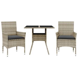 vidaXL 3-dielna z&aacute;hradn&aacute; jed&aacute;lensk&aacute; s&uacute;prava+podložky, siv&aacute;, polyratan