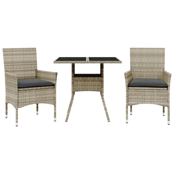 vidaXL 3-dielna záhradná jedálenská súprava+podložky, sivá, polyratan