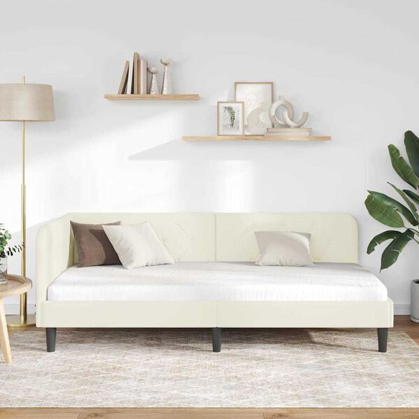 vidaXL Rohový rám postele s čelnou doskou Krémová 90 x 190 cm Zamat