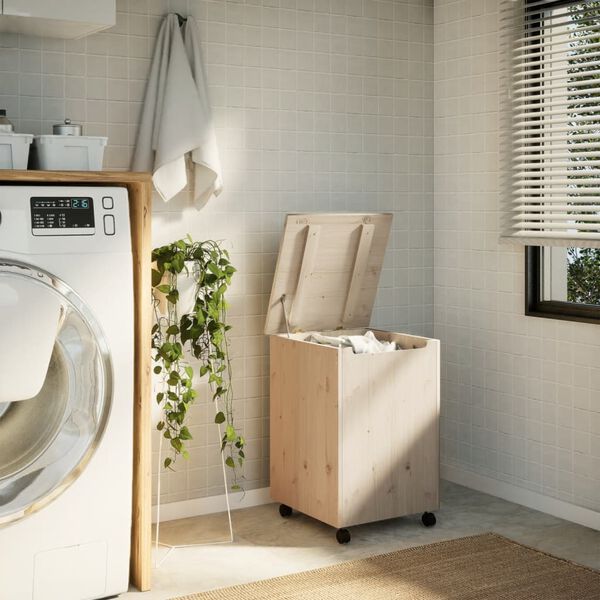 vidaXL K&ocirc;&scaron; na bielizeň s kolieskami RANA 45x45x64 cm borovicov&yacute; mas&iacute;v