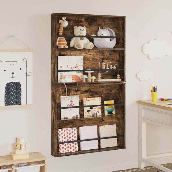 vidaXL Reg&aacute;l na časopisy s poličkou 2 pcs Dymov&aacute; dub 80 x 12 x 70 cm