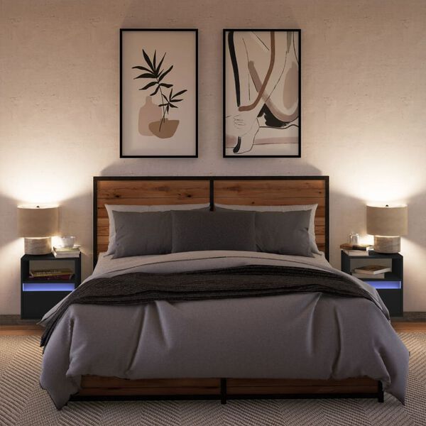 vidaXL N&aacute;stenn&eacute; nočn&eacute; skrinky s LED osvetlen&iacute;m 2 ks čierne