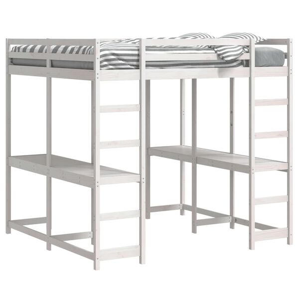 vidaXL Poschodová posteľ stolík a rebrík biela 140x200 cm borovica