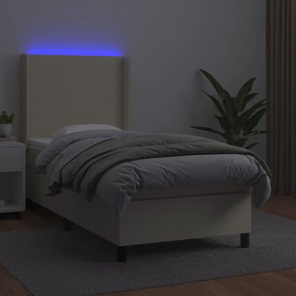 vidaXL Boxspring posteľ s matracom a LED kr&eacute;mov&aacute; 100x200 cm umel&aacute; koža