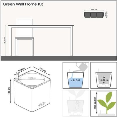 LECHUZA Kvetináče 3 ks Green Wall Home Kit lesklé antracitové