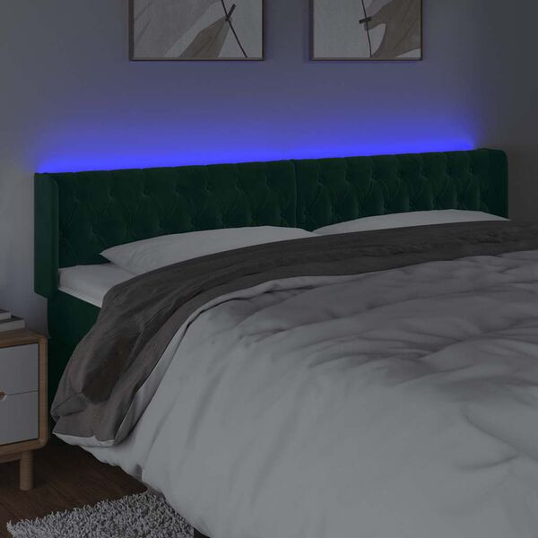 vidaXL Čelo postele s LED tmavozelen&eacute; 183x16x78/88 cm zamat